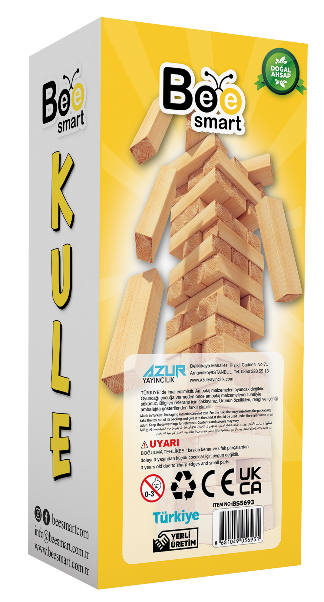 Bee Smart Kule Oyunu Büyük Boy Doğal Ahşap Denge Oyunu 54 Parça