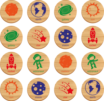 Memory Game Uzay (Space)  - Ahşap Hafıza Oyunu