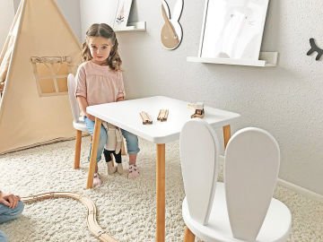 Bee Smart Çocuk Aktivite Masası,Ahşap Montessori Masa Sandalye , Çocuk Odası,2 Sandalyeli