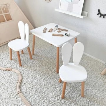 Bee Smart Çocuk Aktivite Masası,Ahşap Montessori Masa Sandalye , Çocuk Odası,2 Sandalyeli