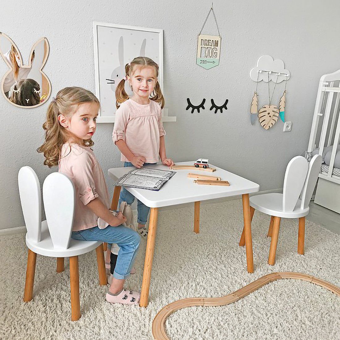 Bee Smart Çocuk Aktivite Masası,Ahşap Montessori Masa Sandalye , Çocuk Odası,2 Sandalyeli