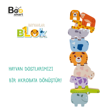 Bee Smart Doğal Ahşap Hayvan Blokları  Güvenli ve Eğitici Denge Oyunu