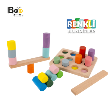 Bee Smart  Montessori Ahşap Renkli Silindirler (2+ Yaş) Zihinsel Gelişime Destek