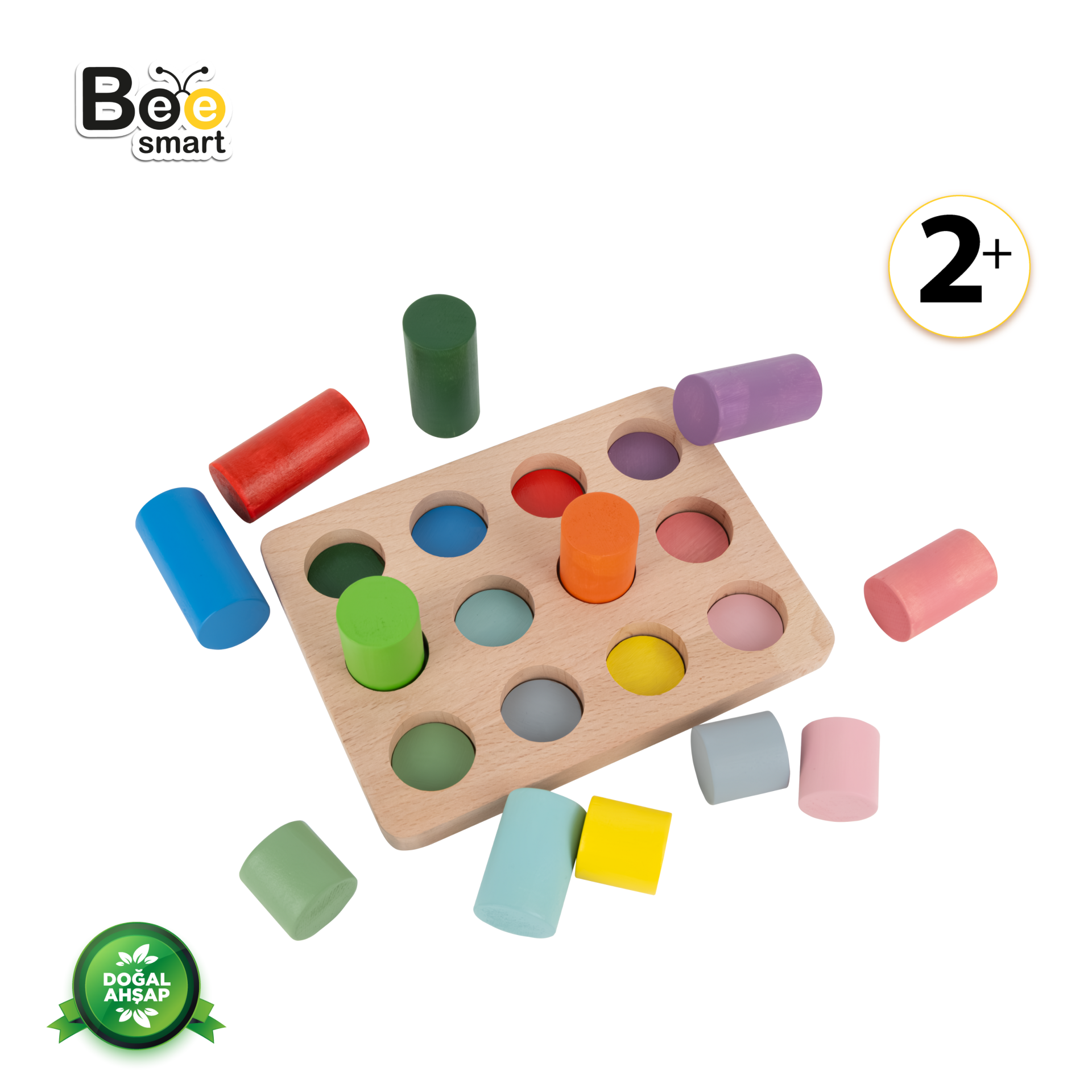Bee Smart  Montessori Ahşap Renkli Silindirler (2+ Yaş) Zihinsel Gelişime Destek